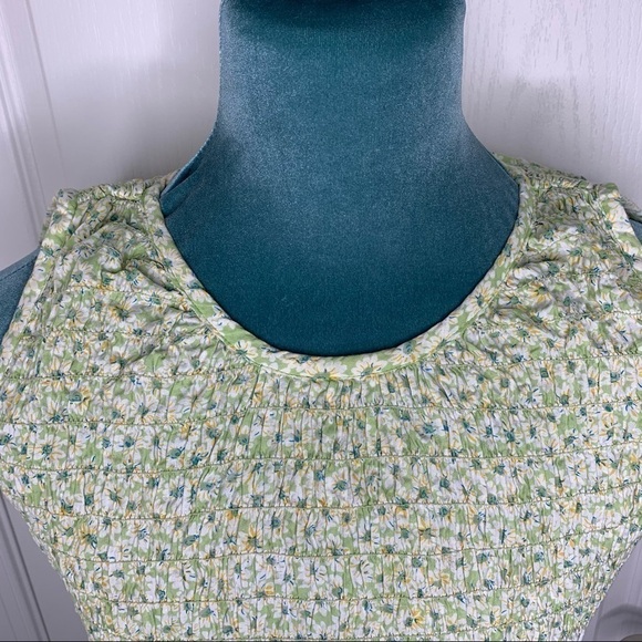 Krazy Kat Shirt Small Crop Shirred Green Floral Cotton Retro Summer - Picture 3 of 12